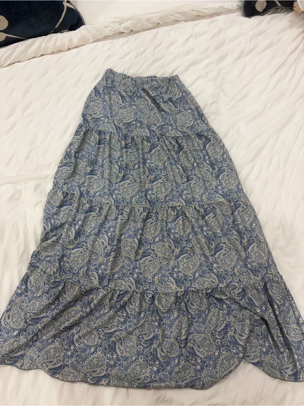 Blue Paisley Tiered Maxi swim Skirt